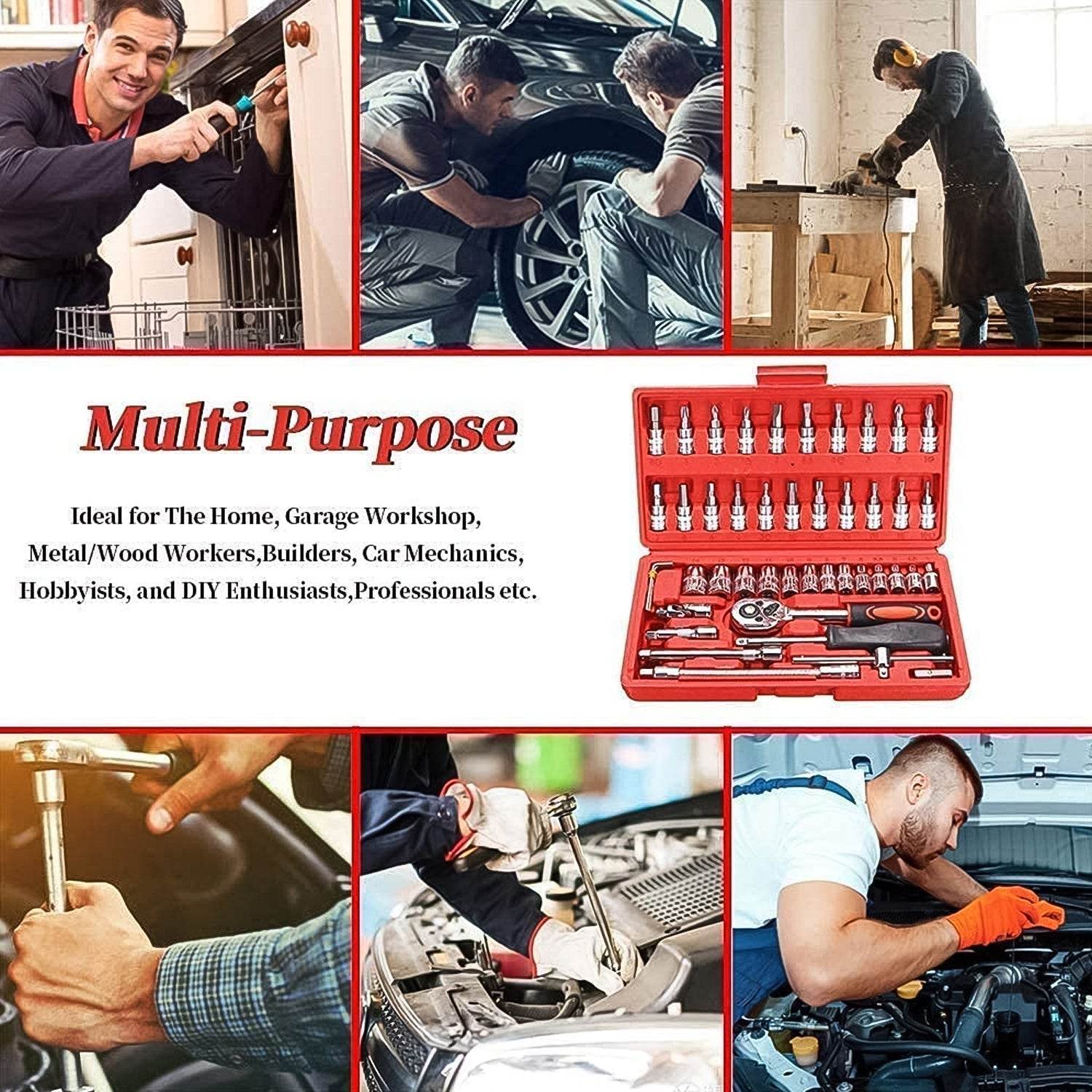 46 pcs Multi-Function Ratchet Wrench Tool Kit – Automotive &amp; Home DIY - 9XShoppy