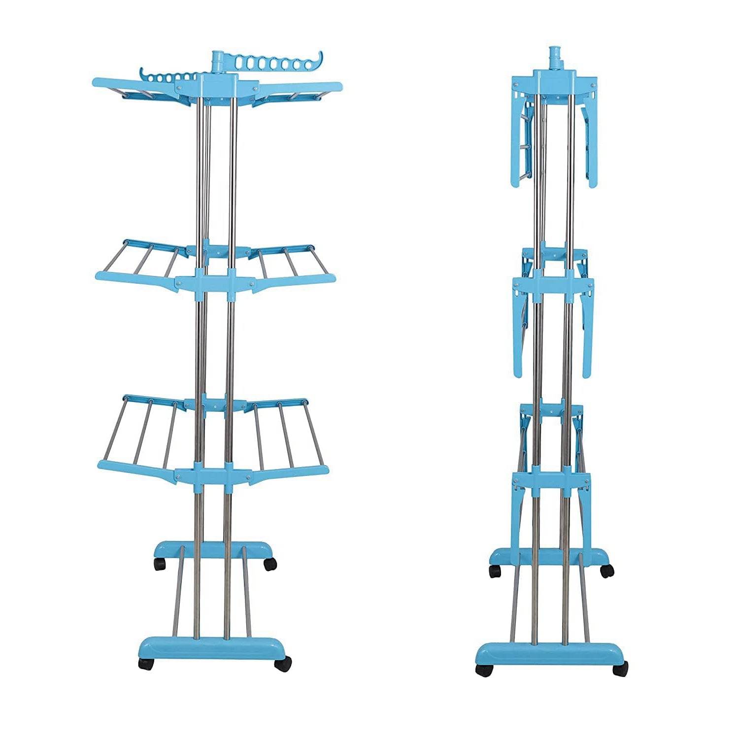Premium Heavy Duty Stainless Steel 3 Layer Foldable Cloth Drying Stand (1 Set With Colour Box) - 9XShoppy