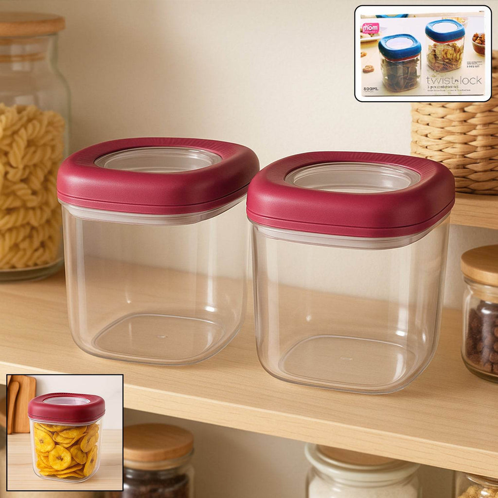 Transparent Twist Lock Kitchen Storage Container Set (Approx 800ml 2pc) - 9XShoppy