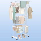 3-tier Foldable Stainless Steel Cloth Drying Stand With Wheels - 9XShoppy