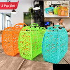 Plastic Foldable Basket Bag Fruit Vegetable Storage Basket (3 Pcs Set Multicolor) - 9XShoppy