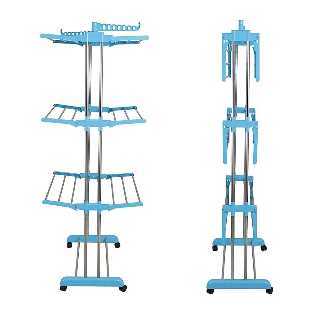 Premium Heavy Duty Stainless Steel 3 Layer Foldable Cloth Drying Stand (1 Set With Brown Box) - 9XShoppy