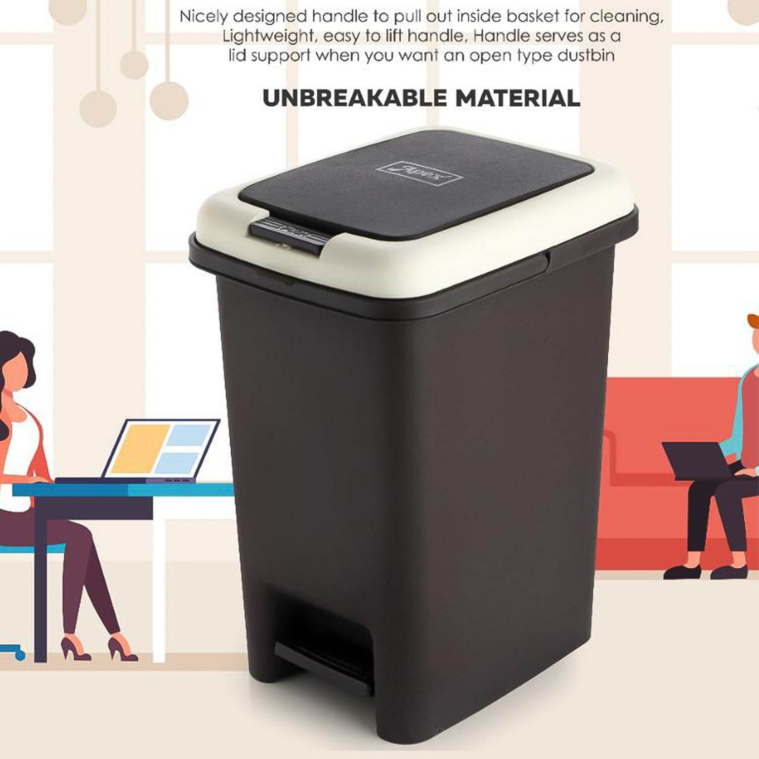 Apex Push N Pedal Plastic Dustbin 10l Capacity (1 Pc) - 9XShoppy