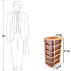 5 tier Plastic Modular Drawer System For Multiple Use (Brown Color) - 9XShoppy