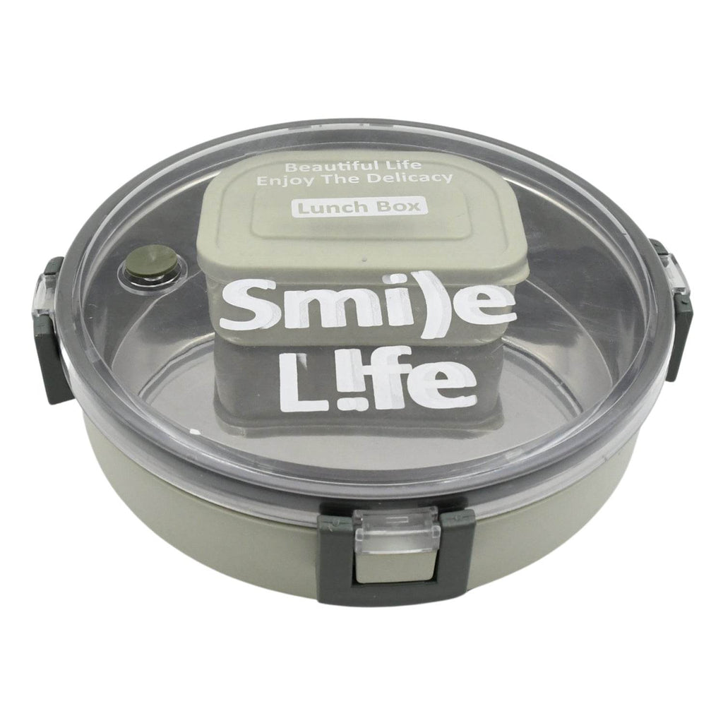 5584 Miracle Stainless Steel Round Lunch Box With Small Plastic Box Insert Leak Proof Lunch Box With Transparent Lid Lunch Box For Kids Adults For School Office (450 Ml + 250 Ml Approx) - 9XShoppy