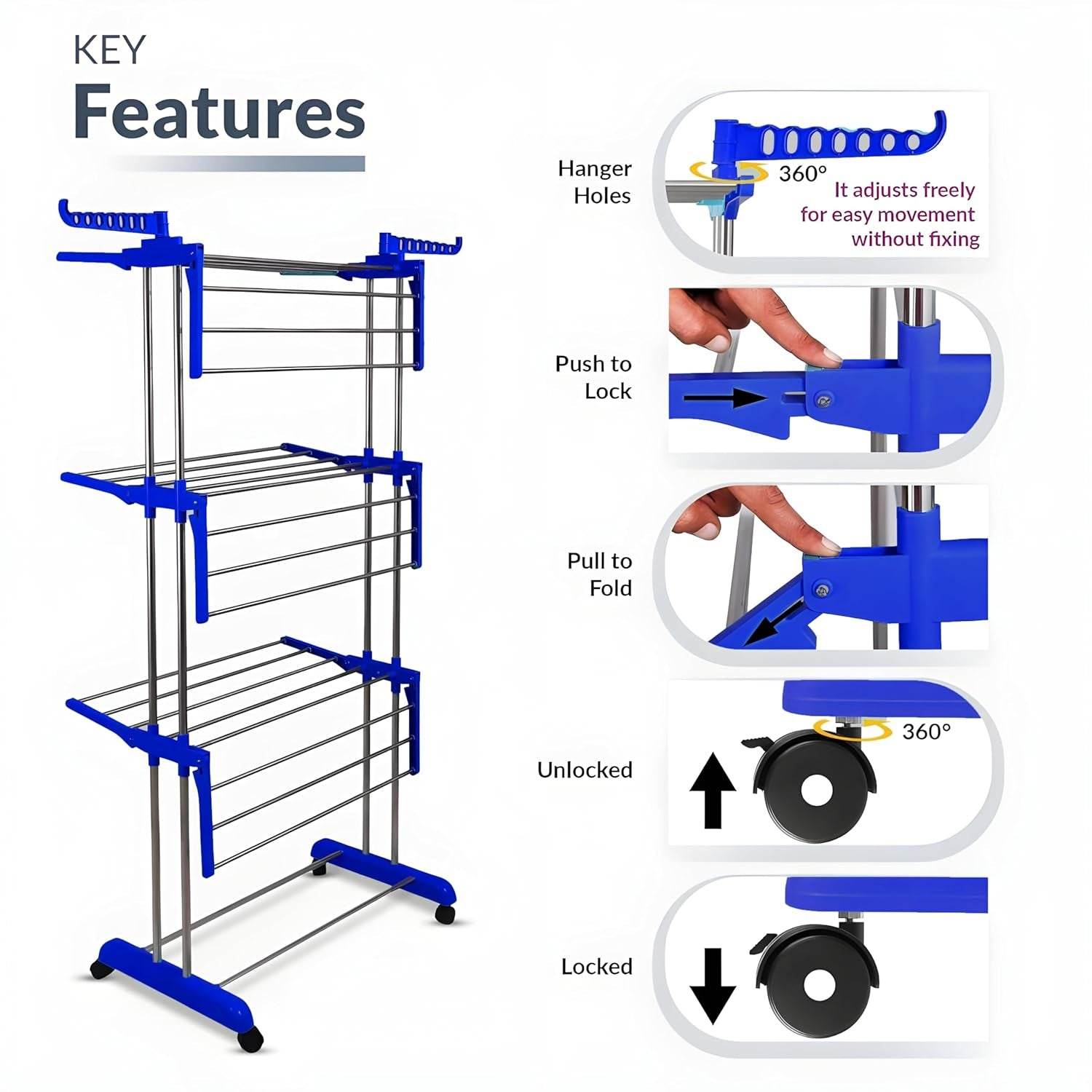Foldable Stainless Steel Clothes Drying Stand Rack - 9XShoppy